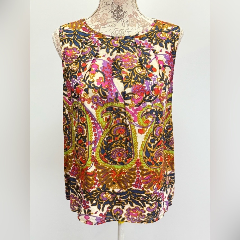 Talbots navy and pink paisley print sleeveless top size 14P - Picture 1 of 12